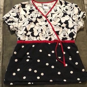 Disney Mickey and Minnie mock wrap scrub top